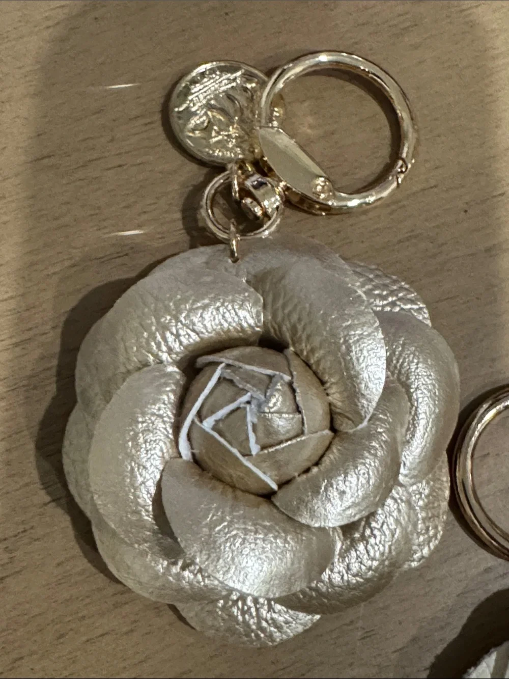 Leather Flower Keychain - Cream, Gold, or Silver- PICK ONE